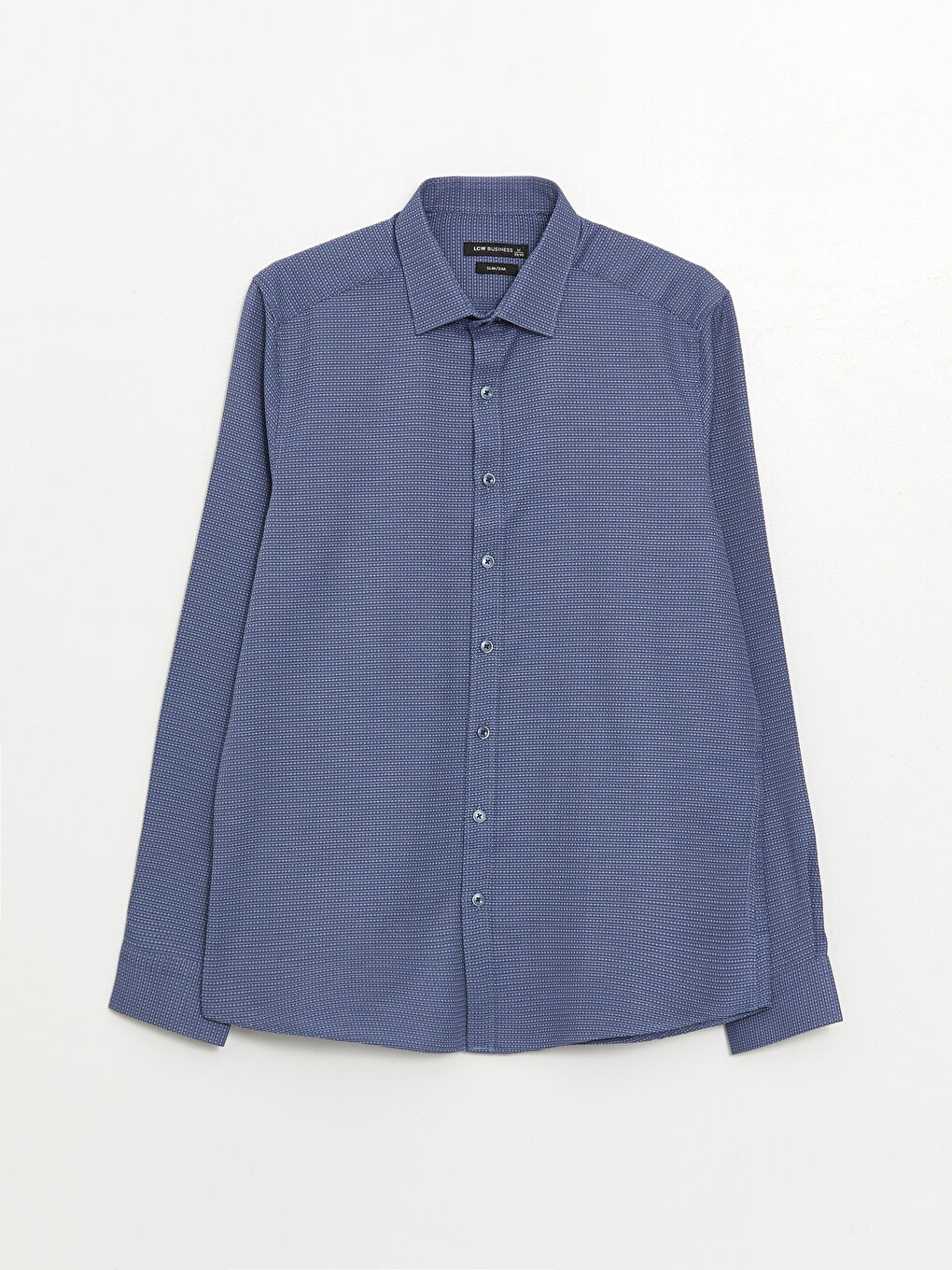 Lacivert Slim Fit Uzun Kollu Armürlü Erkek Gömlek-5