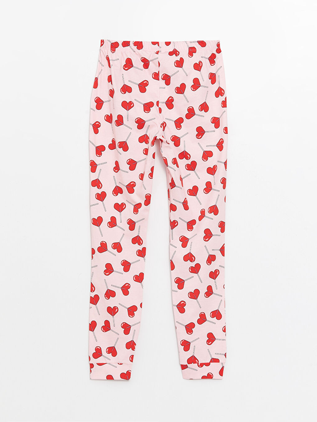 Pembe Beli Lastikli Kalp Baskılı Kadın Jogger Pijama Alt-1