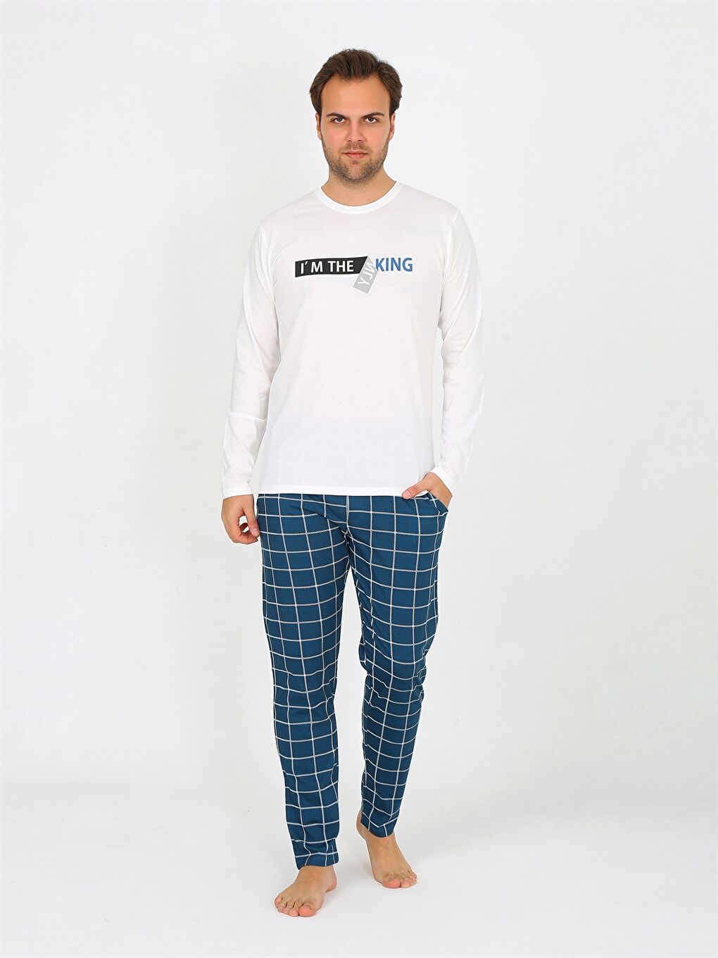 Petrol Standart Kalıp Erkek Pijama Takım