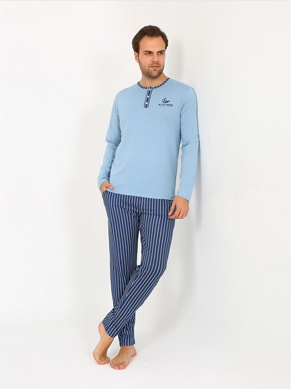 Mavi Standart Kalıp Erkek Pijama Takım