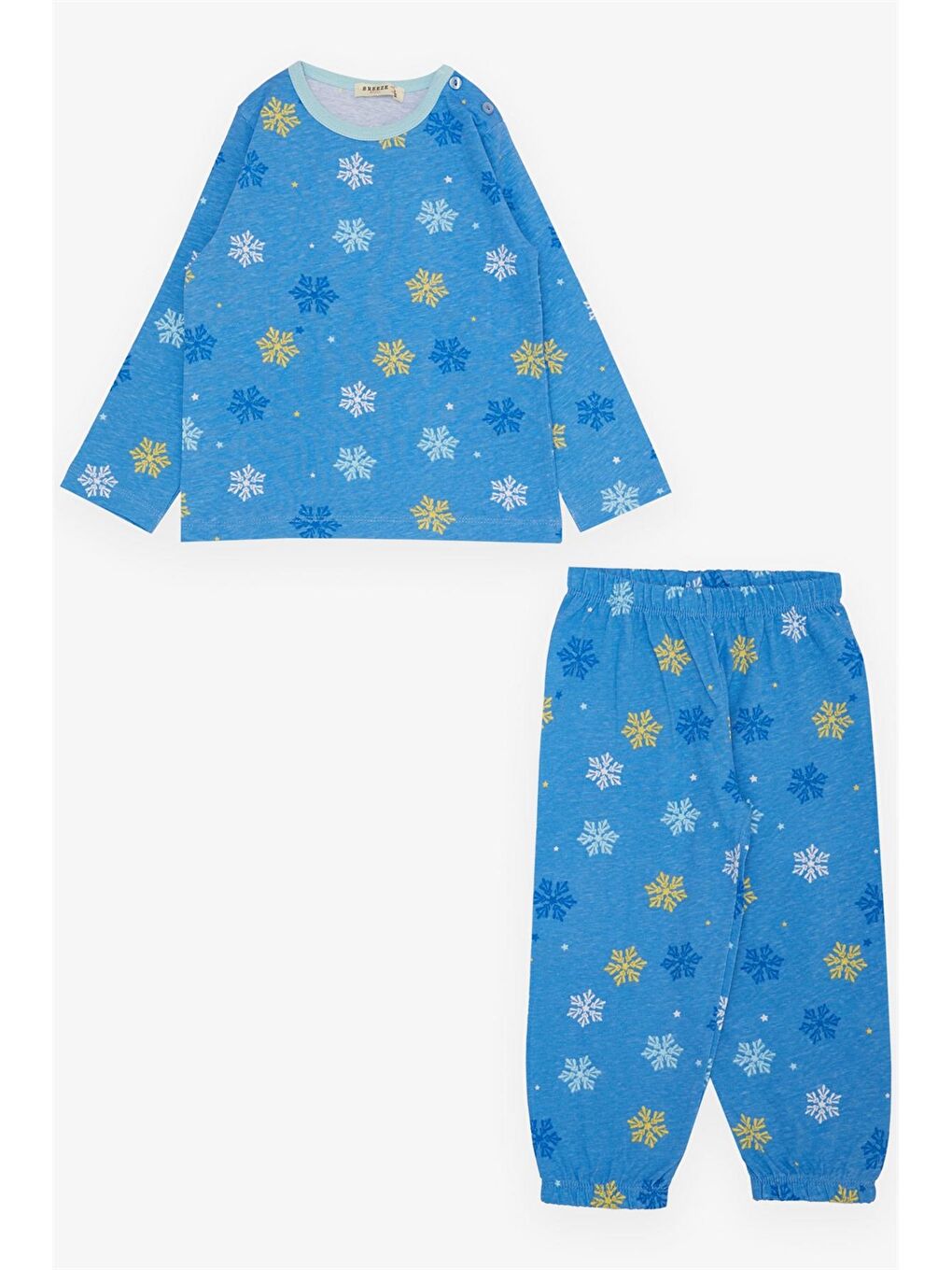 Mavi Bisiklet Yaka Kız Bebek Pijama Takımı