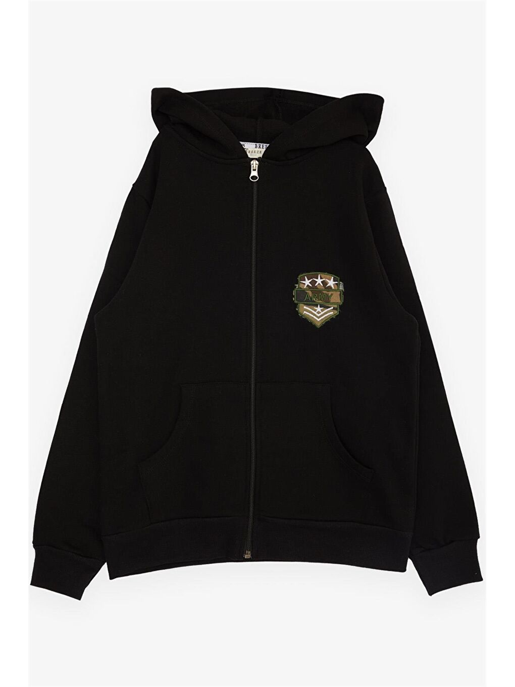 Siyah Kapüşonlu Uzun Kollu Erkek Çocuk Hırka