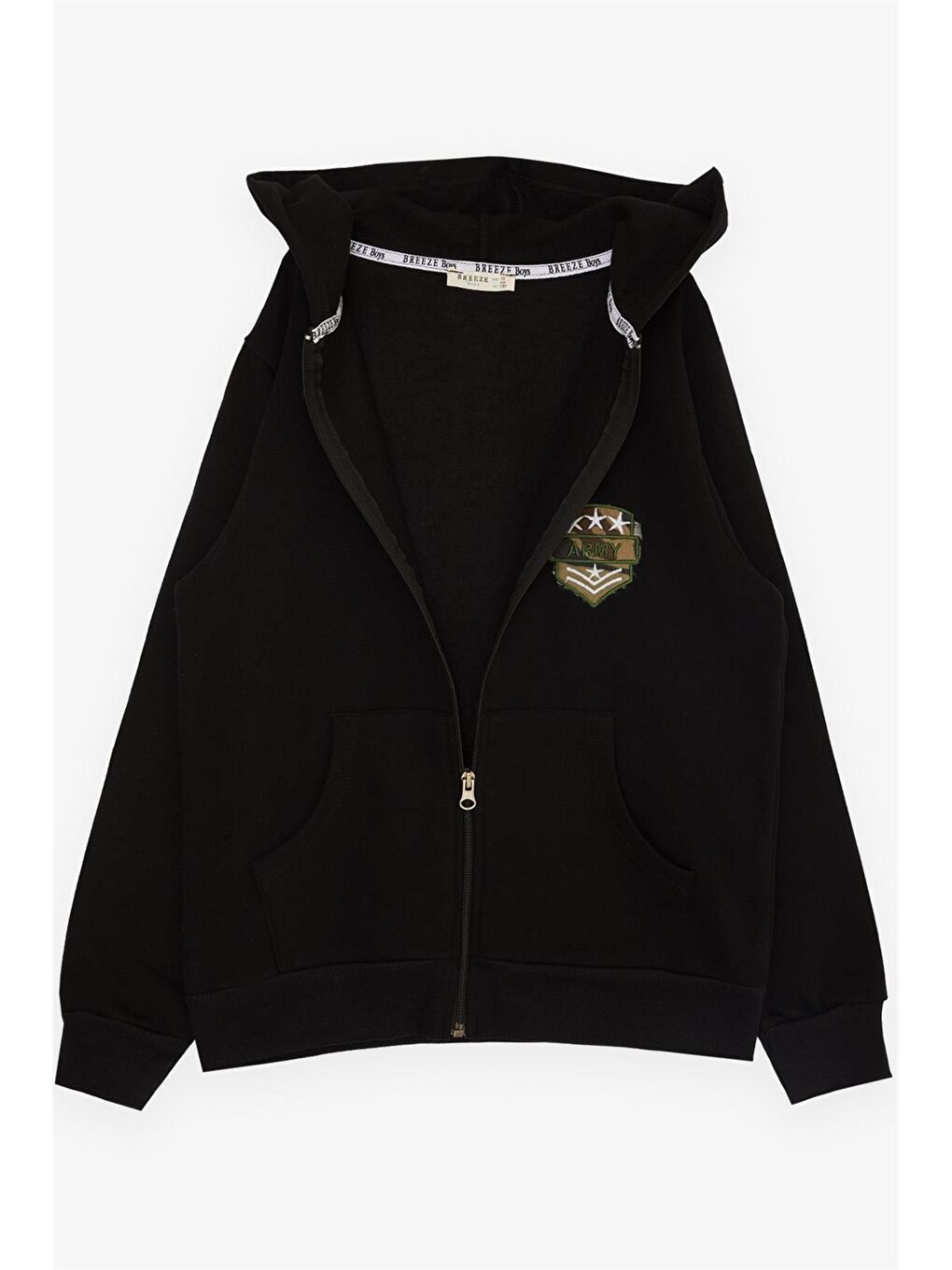 Siyah Kapüşonlu Uzun Kollu Erkek Çocuk Hırka-1