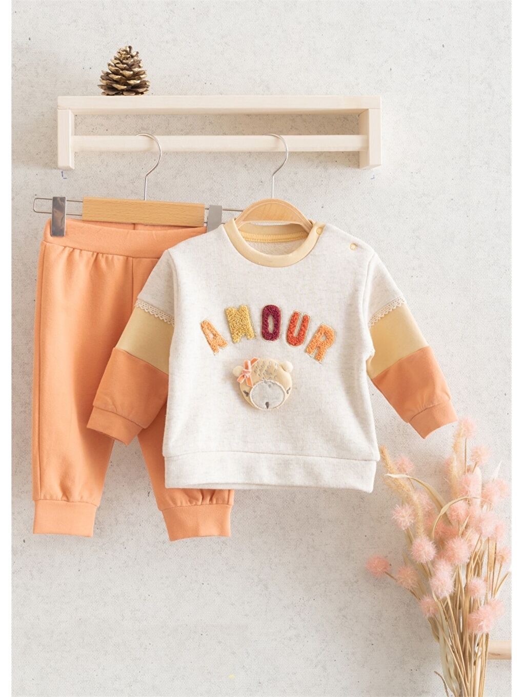 MYMIO Sarı Bisiklet Yaka Kız Bebek Sweatshirt ve Eşofman Alt 2'li