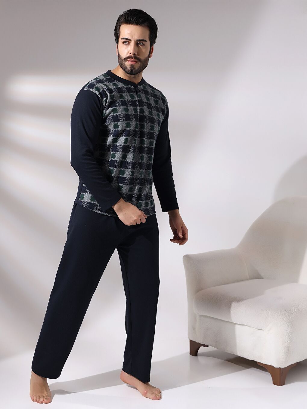 Yeşil Rahat Kalıp Erkek Pijama Takımı-4