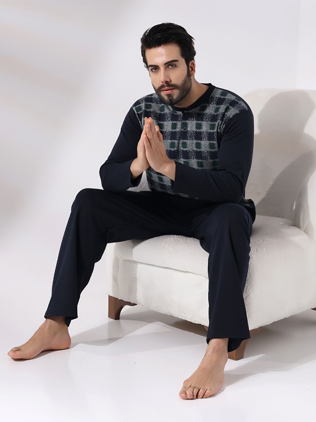 Yeşil Rahat Kalıp Erkek Pijama Takımı-12