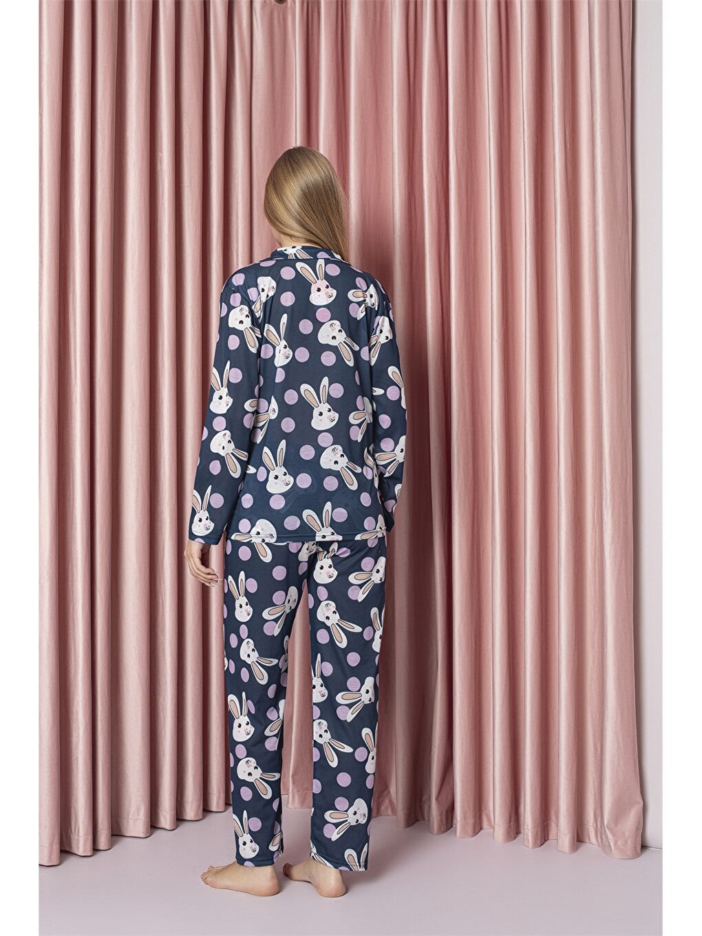 Lacivert Gömlek Yaka Kadın Pijama Takımı-2