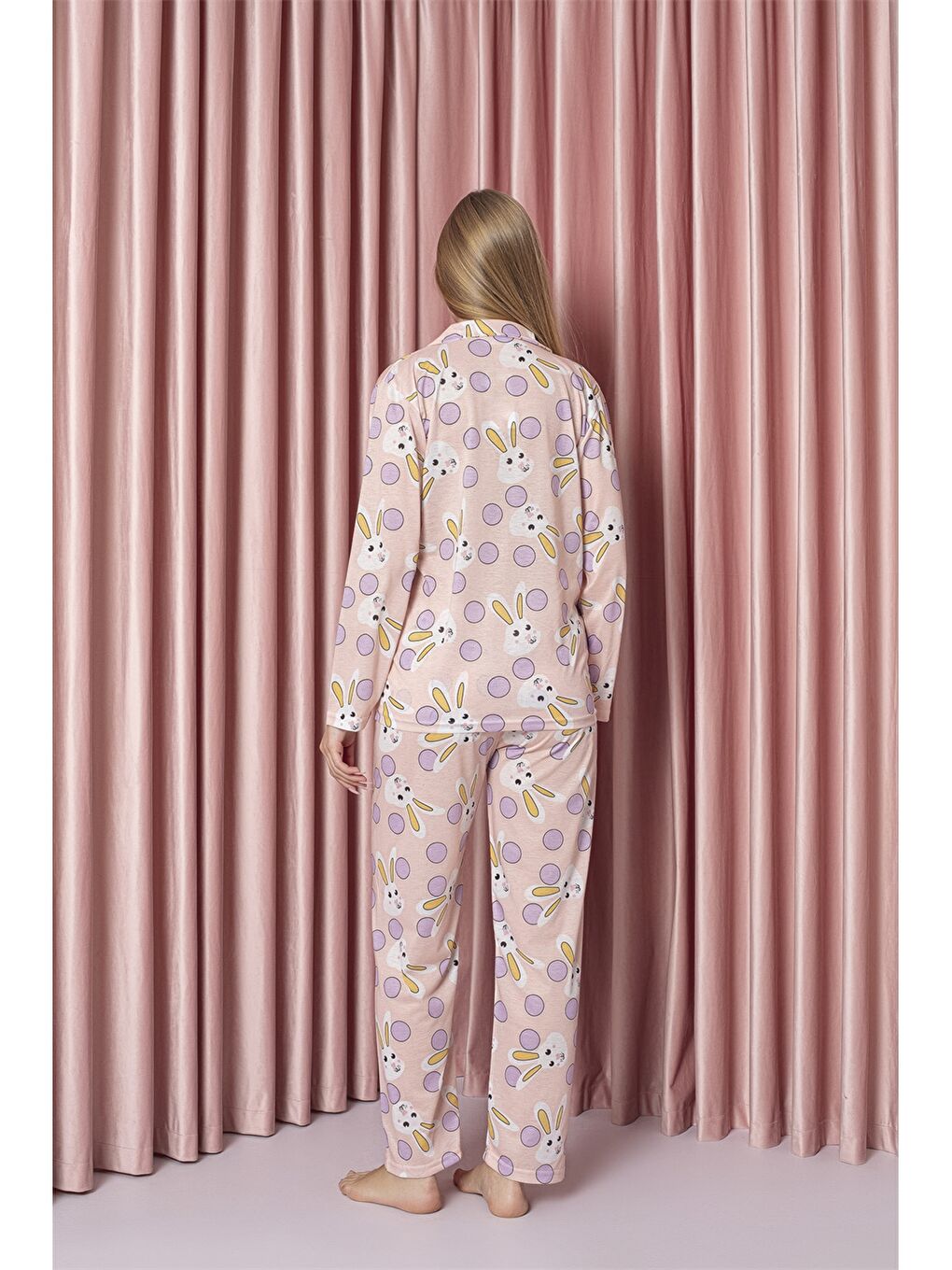 Pembe Gömlek Yaka Kadın Pijama Takımı-2
