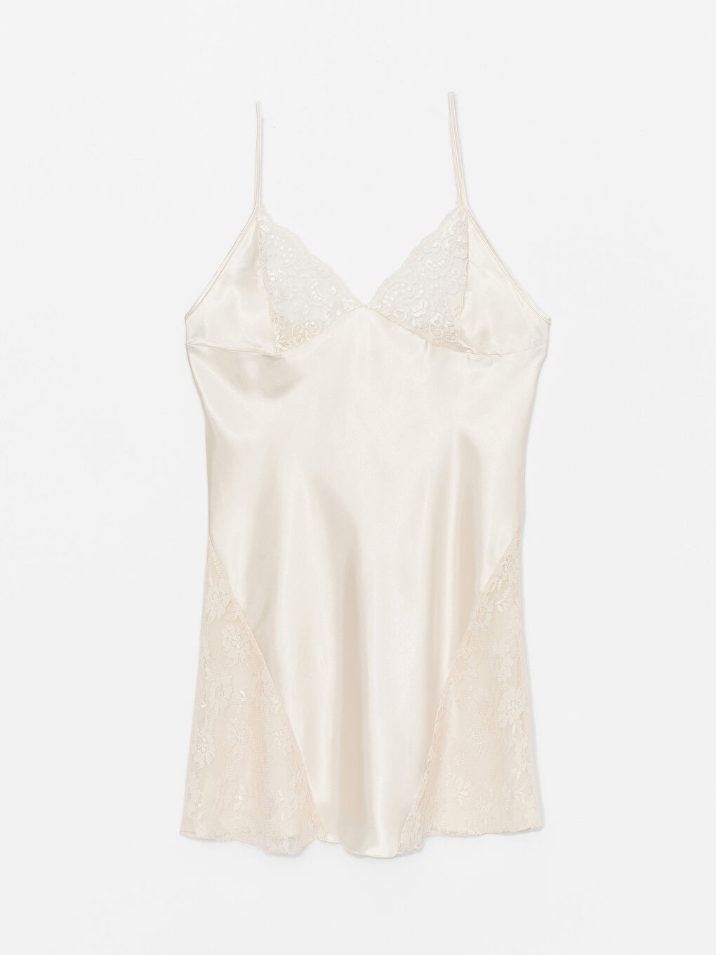 Bej Askılı Saten Kadın Gecelik