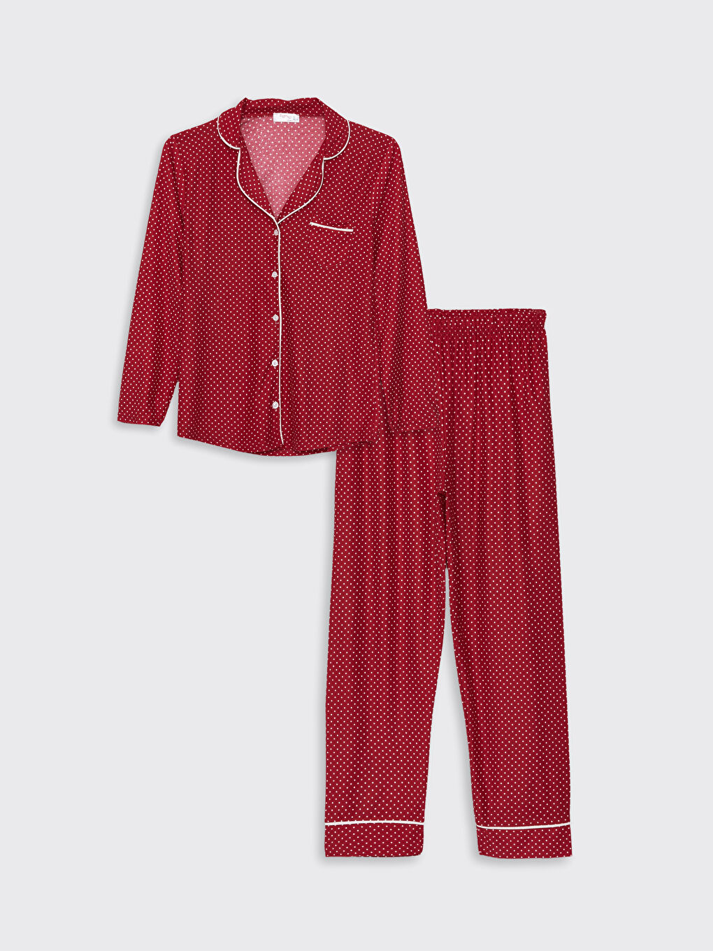 Bordo Gömlek Yaka Desenli Kadın Pijama Takımı