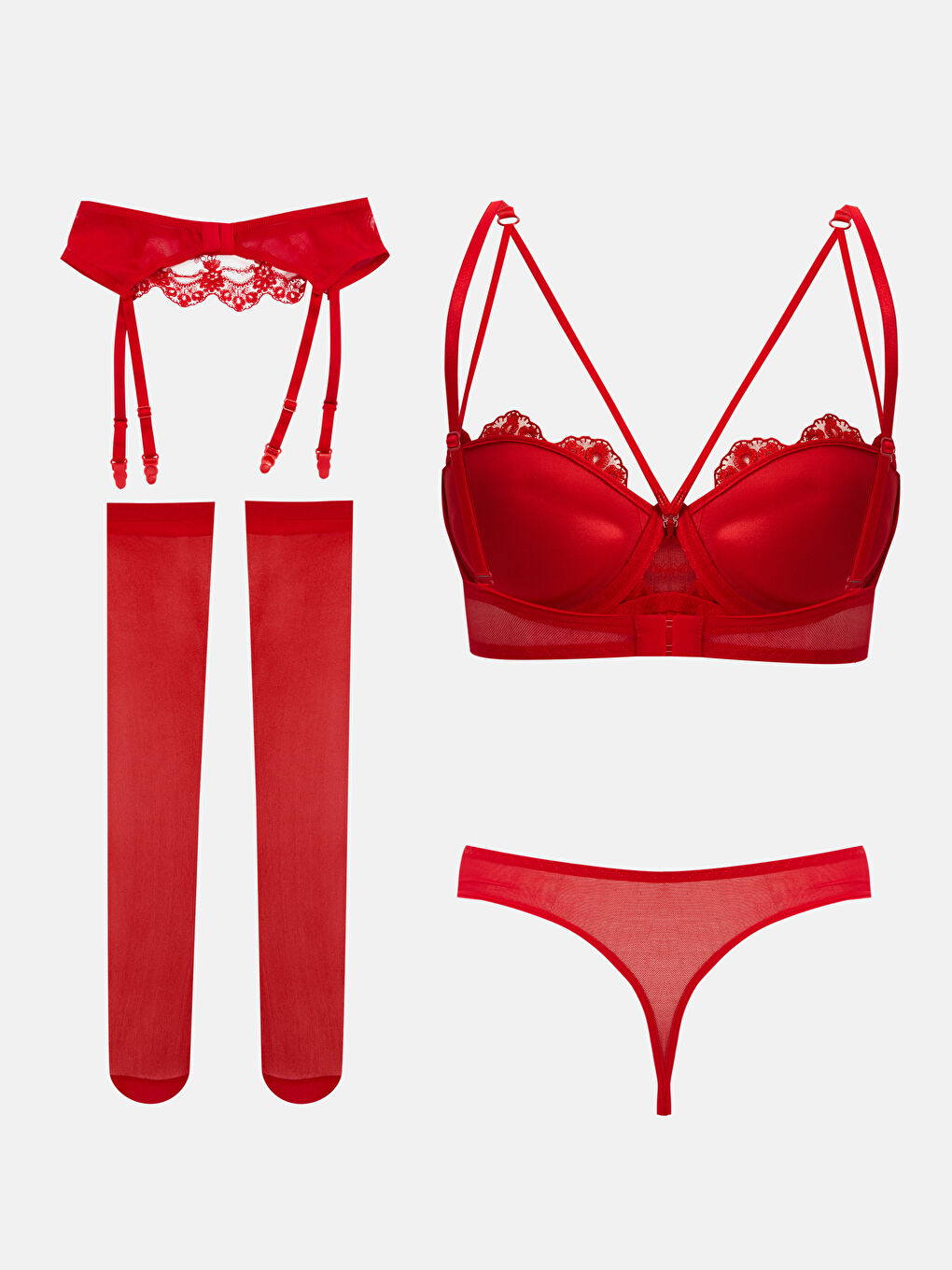 Kırmızı Dantelli Kadın İç Giyim Takım-2
