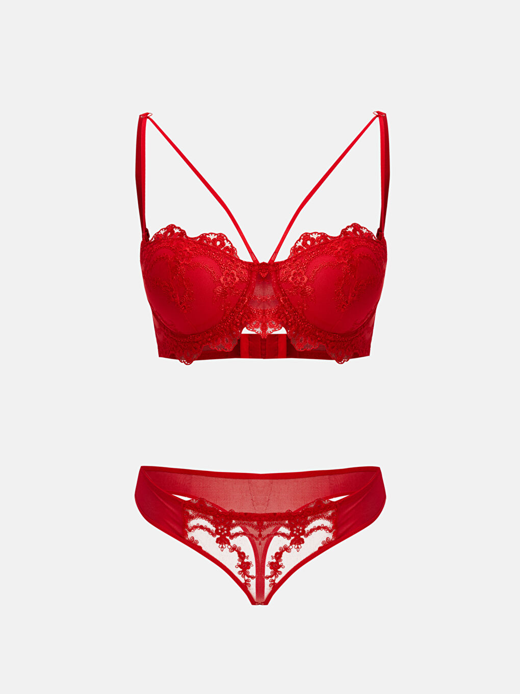 Kırmızı Dantelli Kadın İç Giyim Takım-3