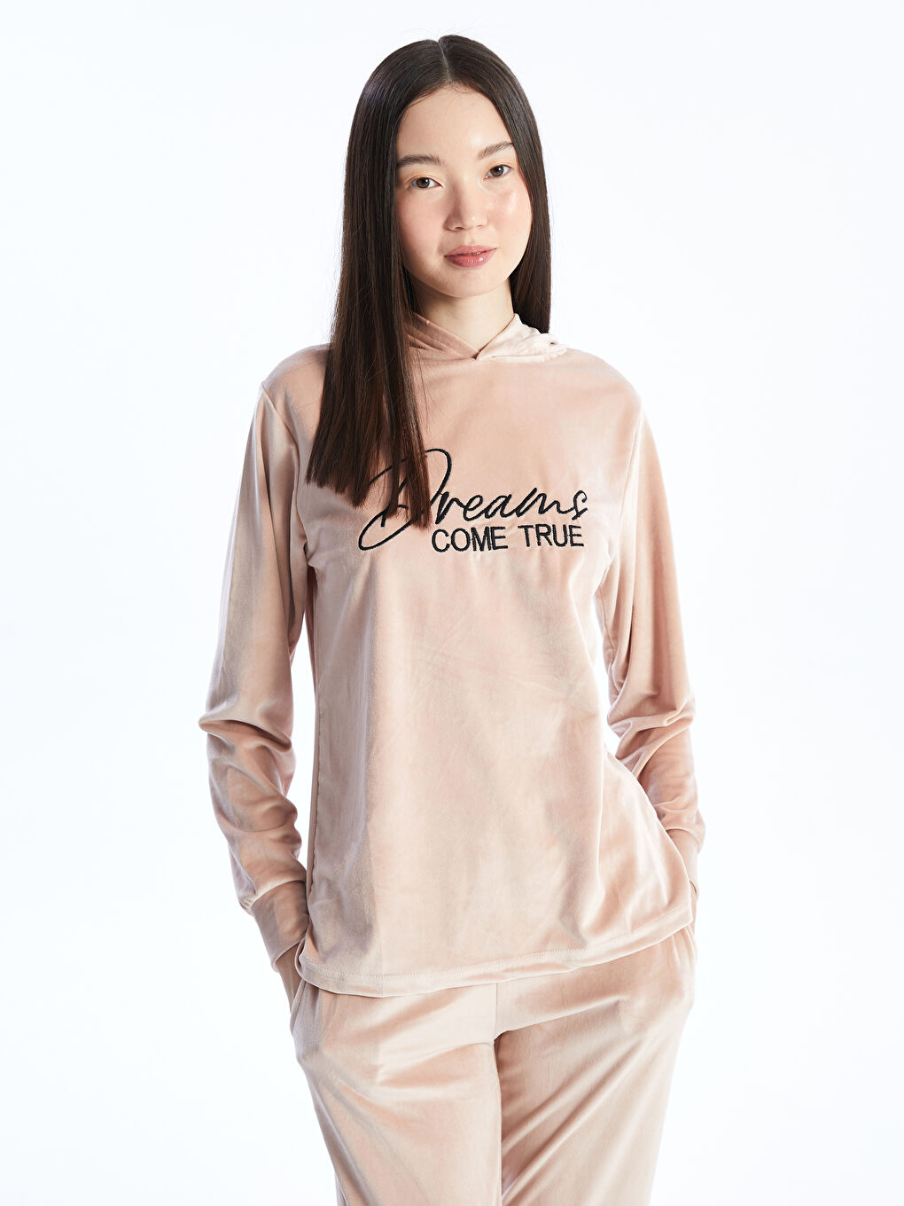 Pembe Uzun Kollu Nakışlı Kadın Takım-1