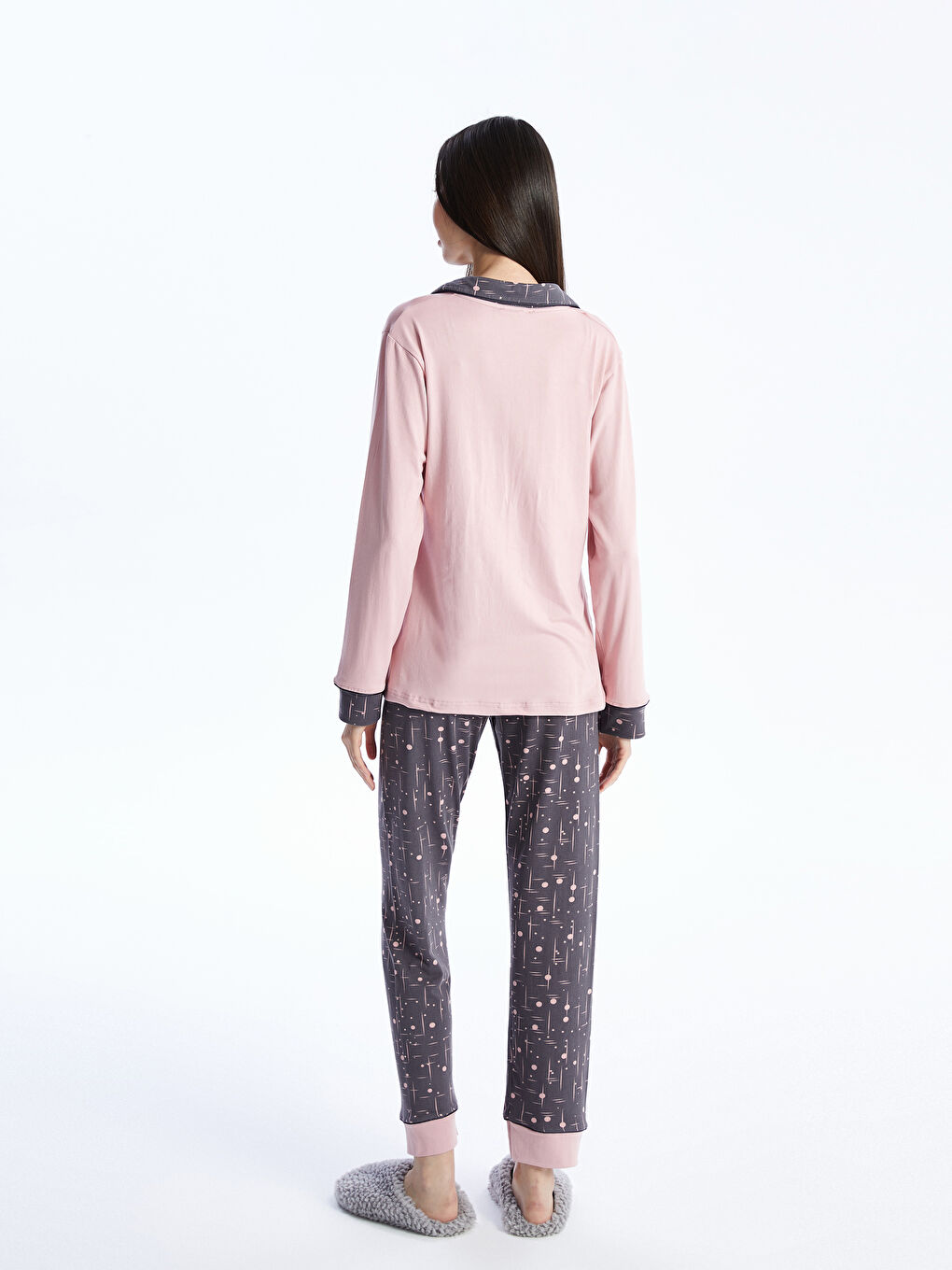 Pembe Gömlek Yaka Kadın Pijama Takımı-4