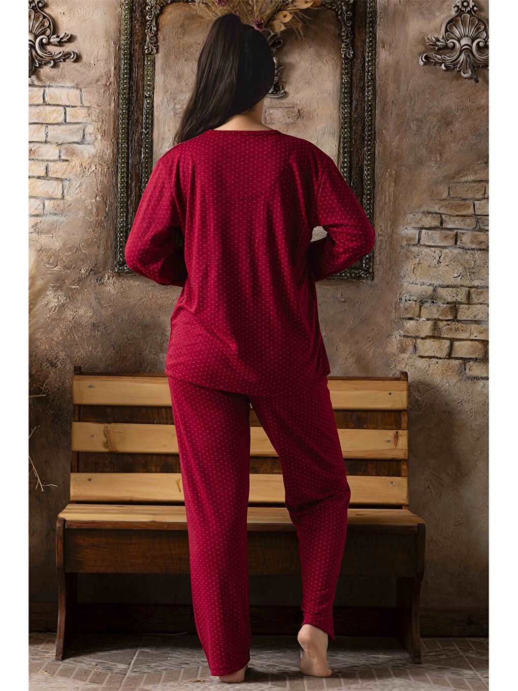 SUDE Bordo Bisiklet Yaka Kadın Pijama Takım - 2