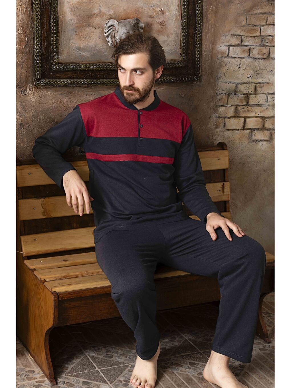 ERCAN Lacivert Standart Kalıp Erkek Pijama Takımı
