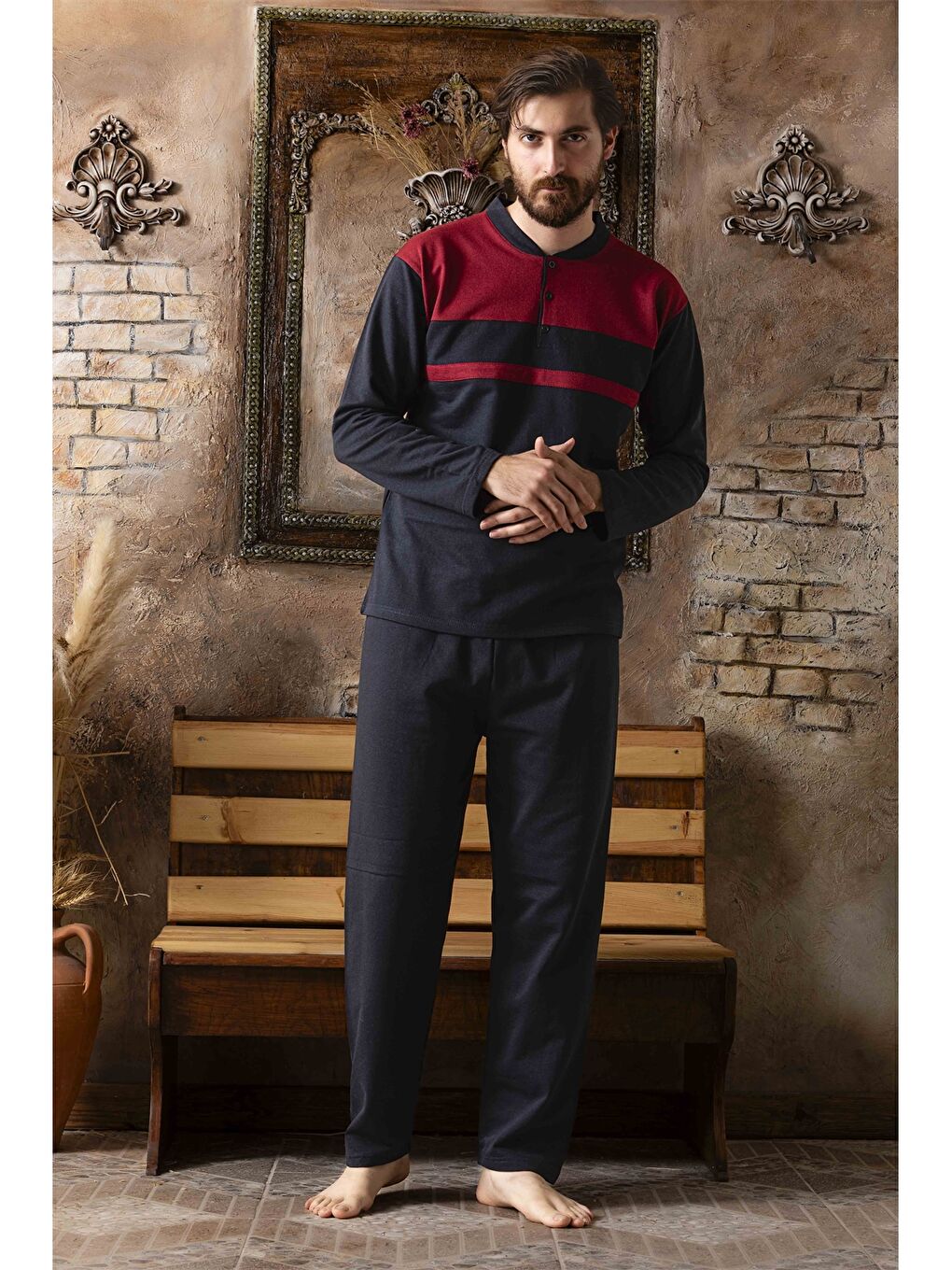 ERCAN Lacivert Standart Kalıp Erkek Pijama Takımı - 1