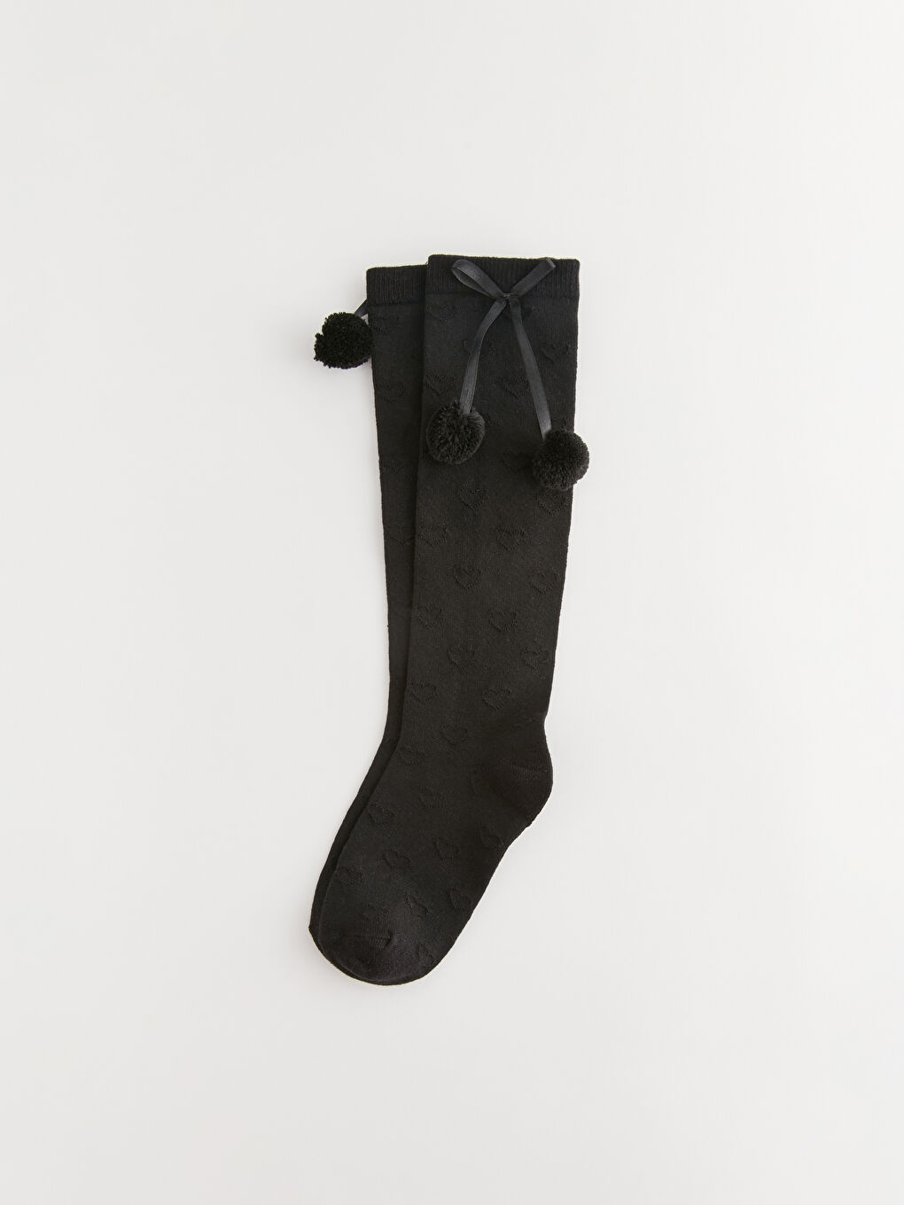 Siyah Kendinden Desenli Kız Çocuk Diz Altı Çorap