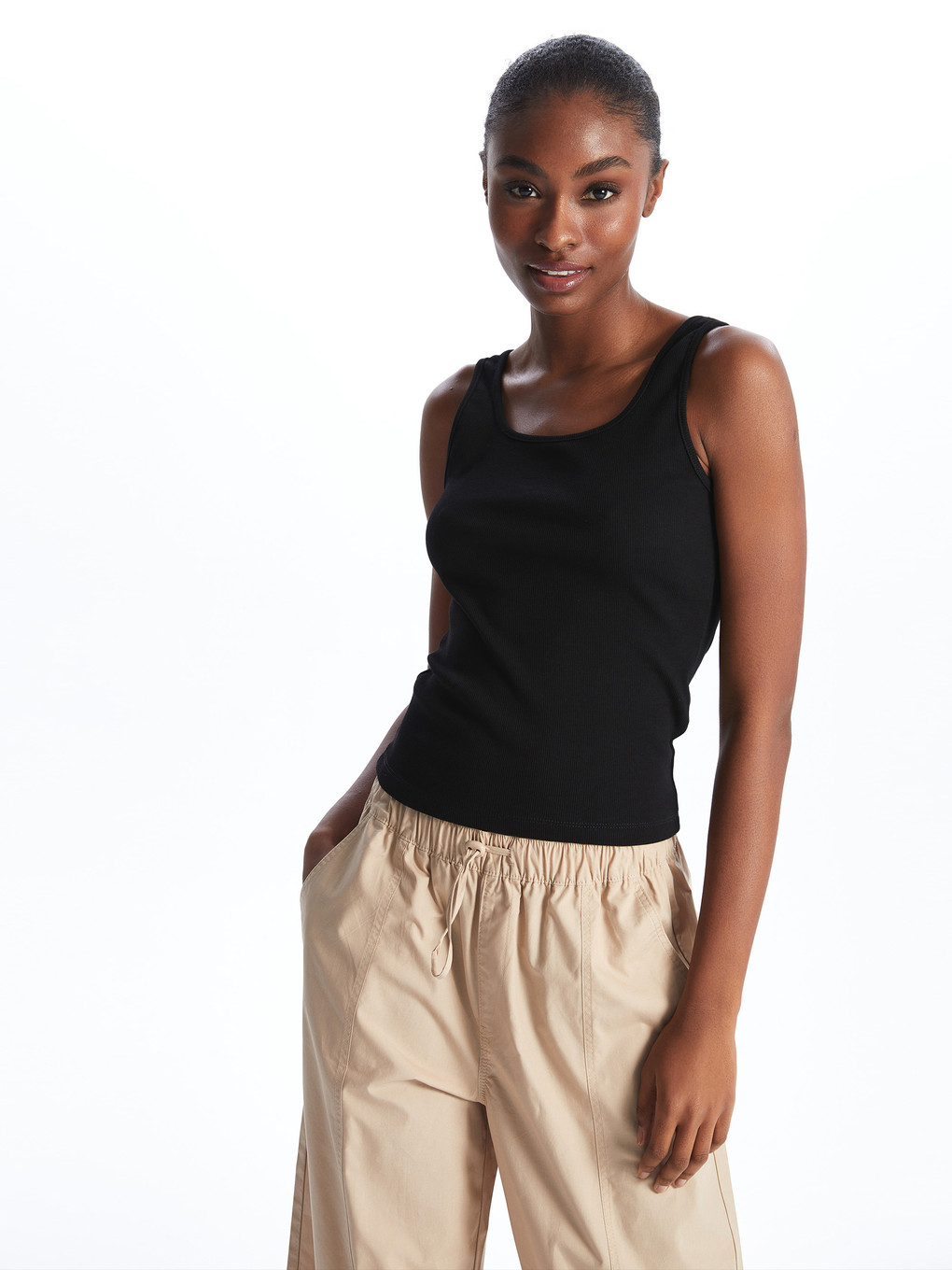 U Neck Plain Cotton Women's Singlet