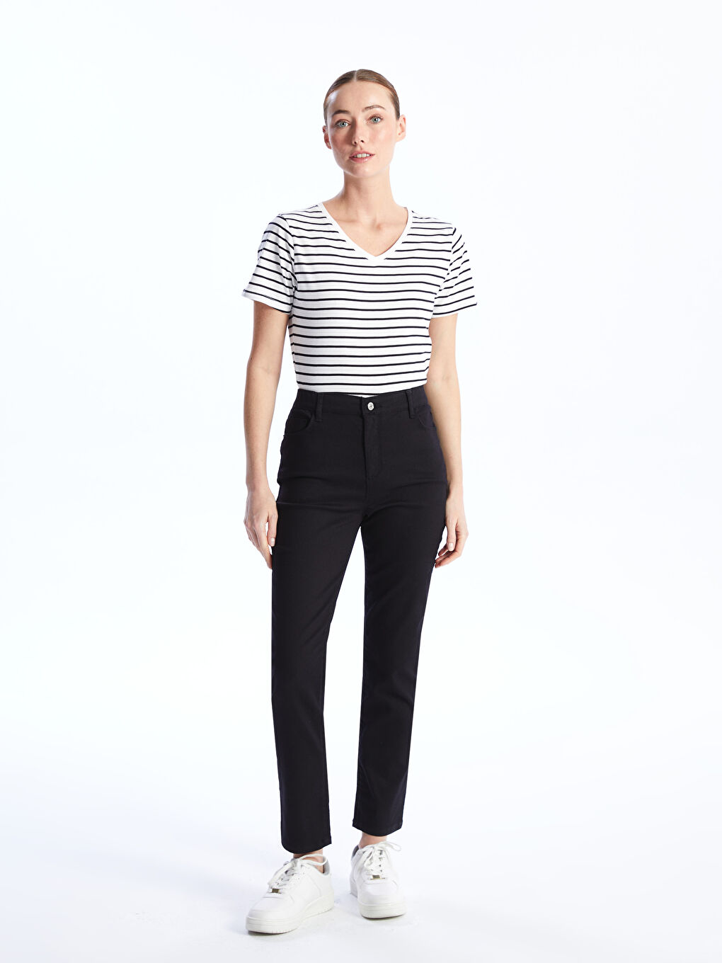 V-Neck Striped Short Sleeve Women's T-Shirt-2