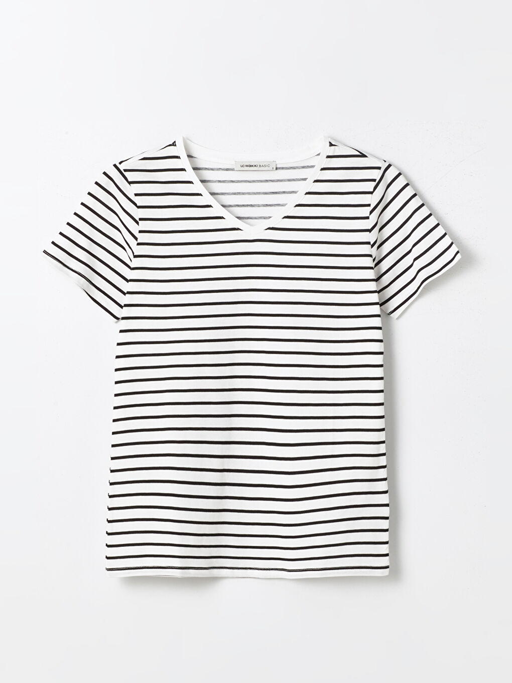V-Neck Striped Short Sleeve Women's T-Shirt-5