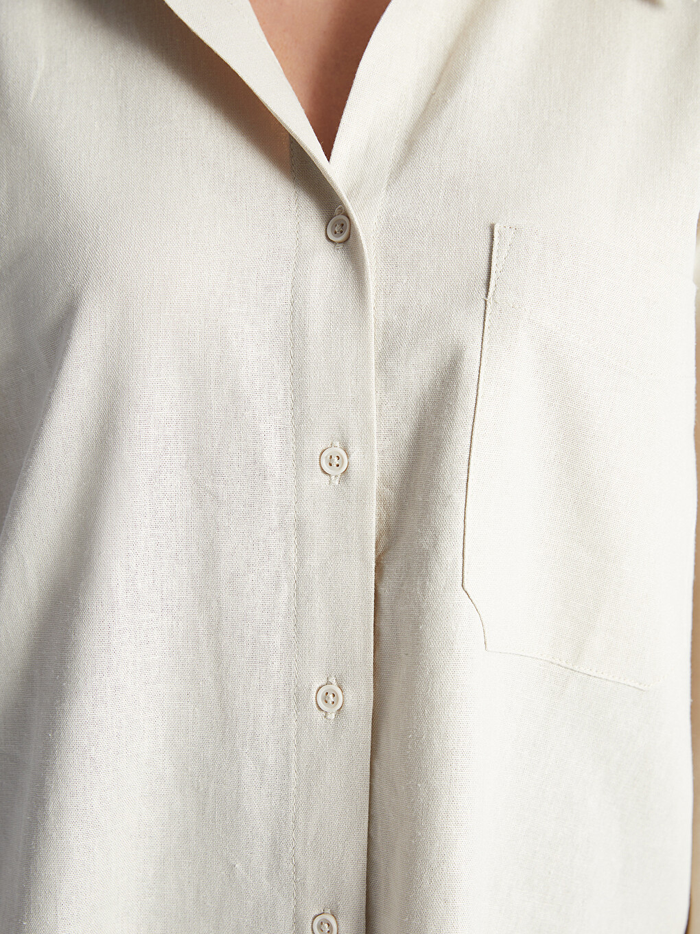 Chemise Unie À Manches Longues Surdimensionnée En Mélange De Lin Pour Femmes-3