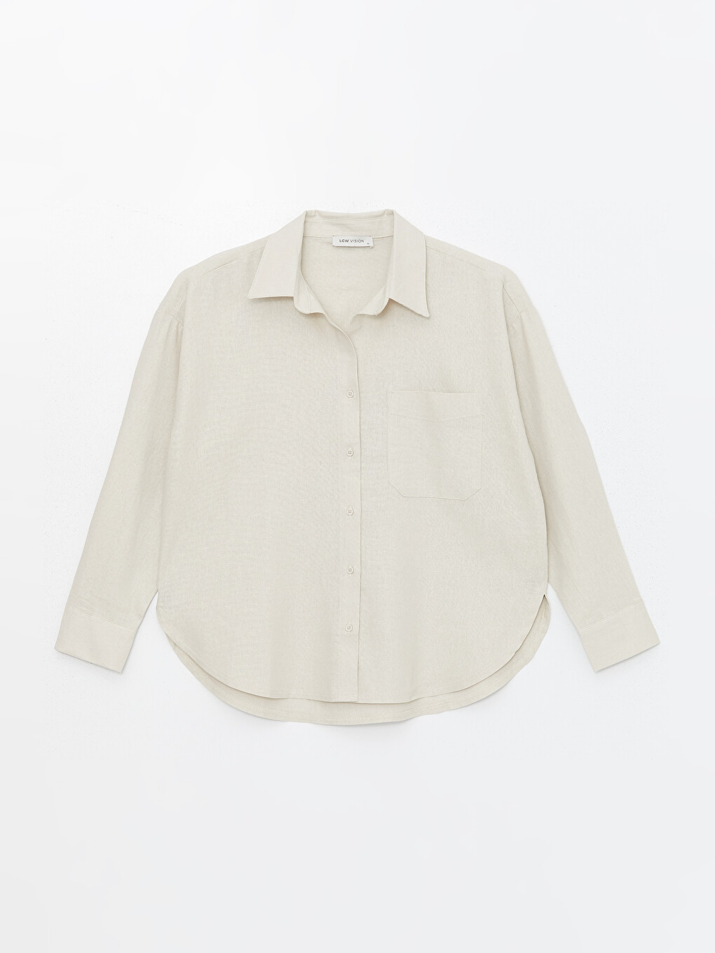 Chemise Unie À Manches Longues Surdimensionnée En Mélange De Lin Pour Femmes-5