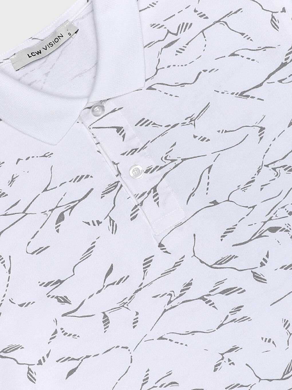 Beyaz Polo Yaka Kısa Kollu Desenli Pike Erkek Tişört-2