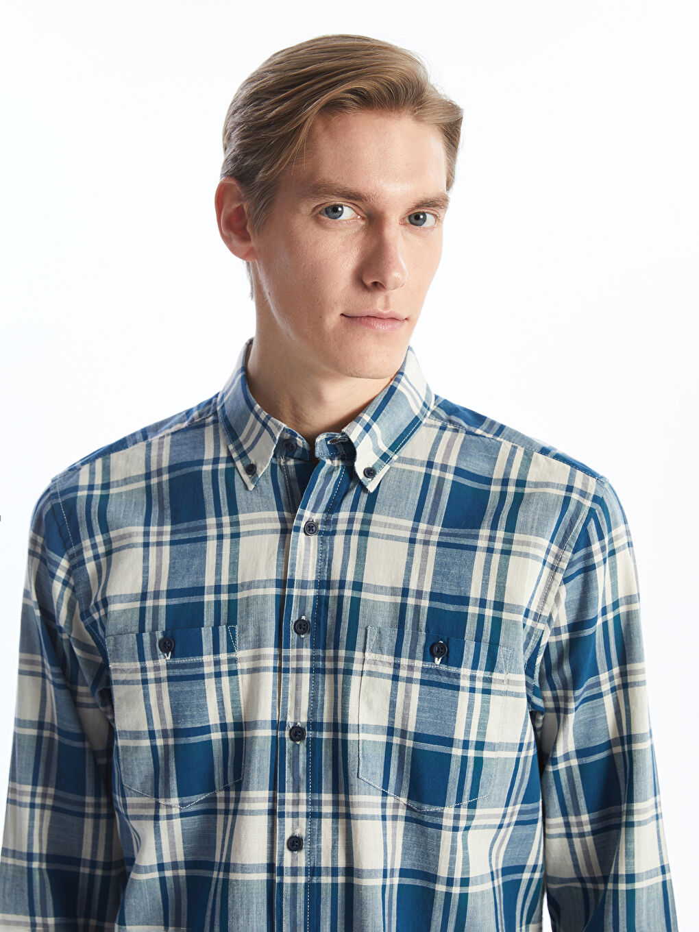 Regular Fit Long Sleeve Plaid Gabardine Men's Shirt-2