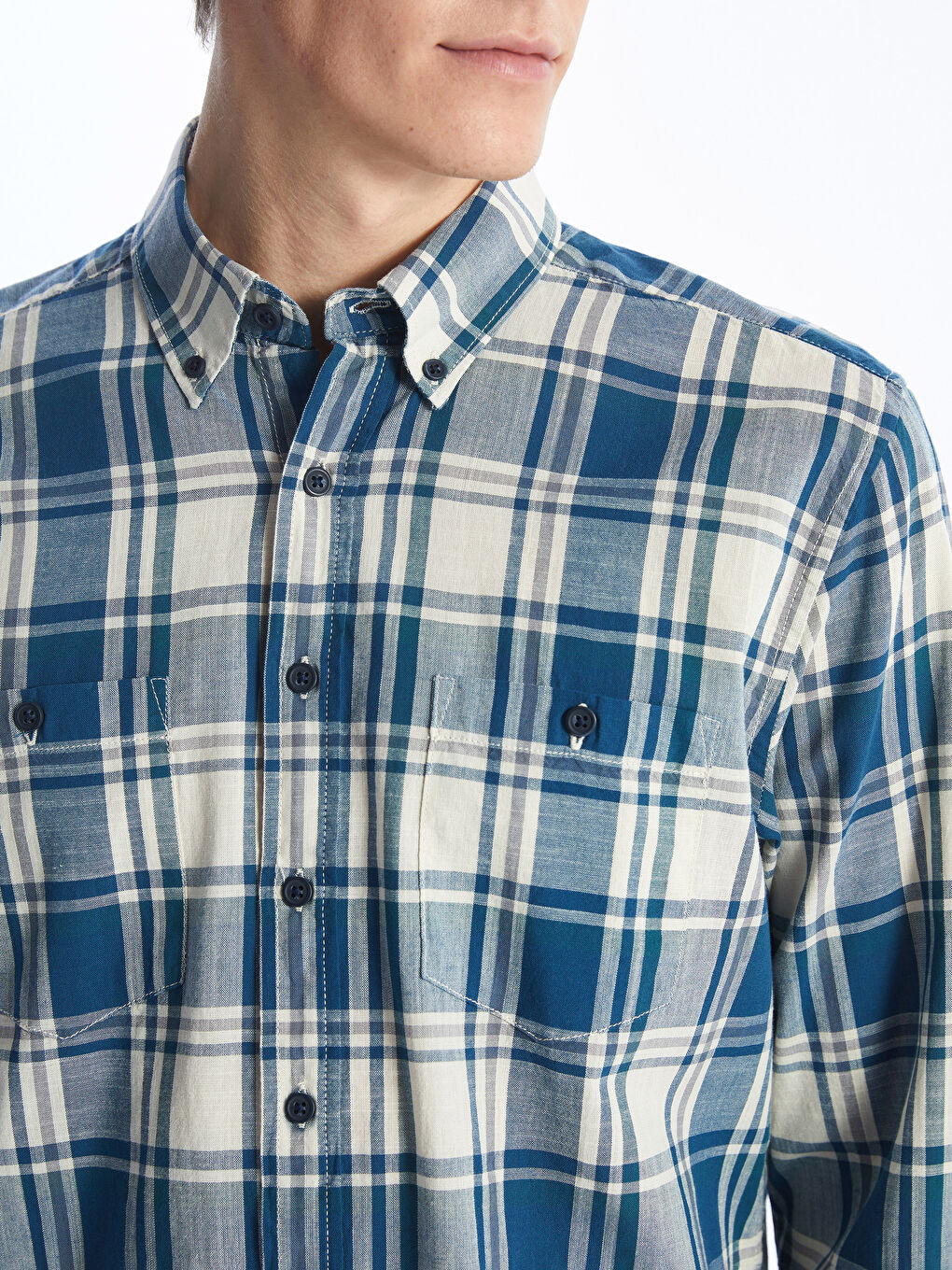 Regular Fit Long Sleeve Plaid Gabardine Men's Shirt-3