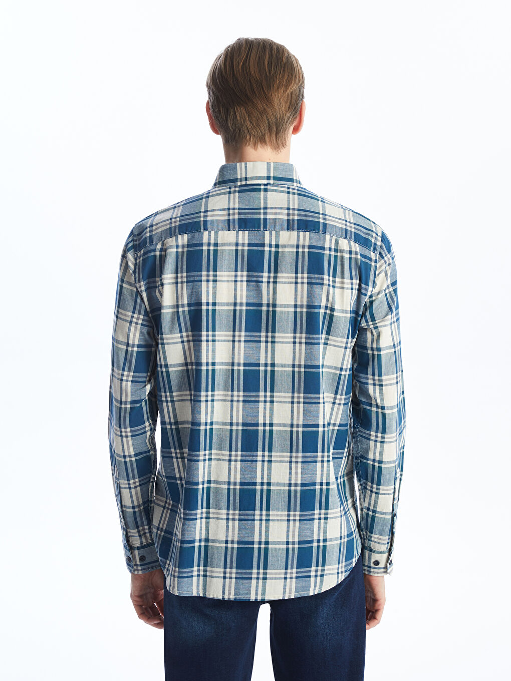 Regular Fit Long Sleeve Plaid Gabardine Men's Shirt-4
