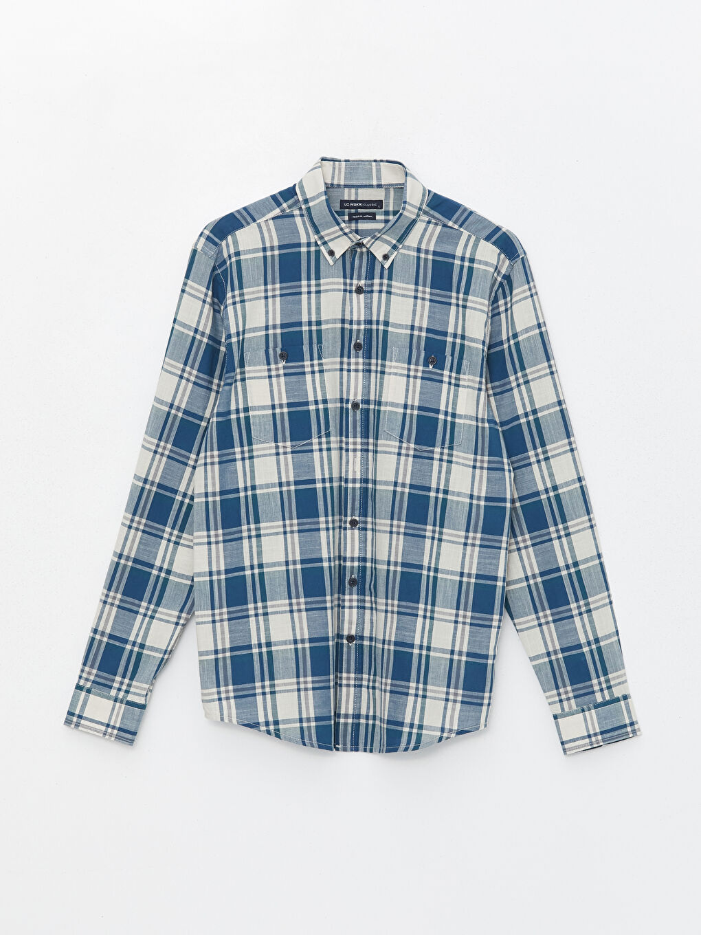 Regular Fit Long Sleeve Plaid Gabardine Men's Shirt-5