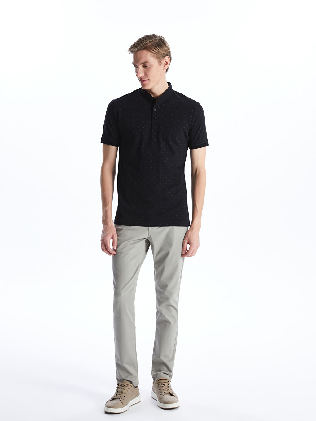 تيشيرت بيكيه بياقة مندرين للرجال-2