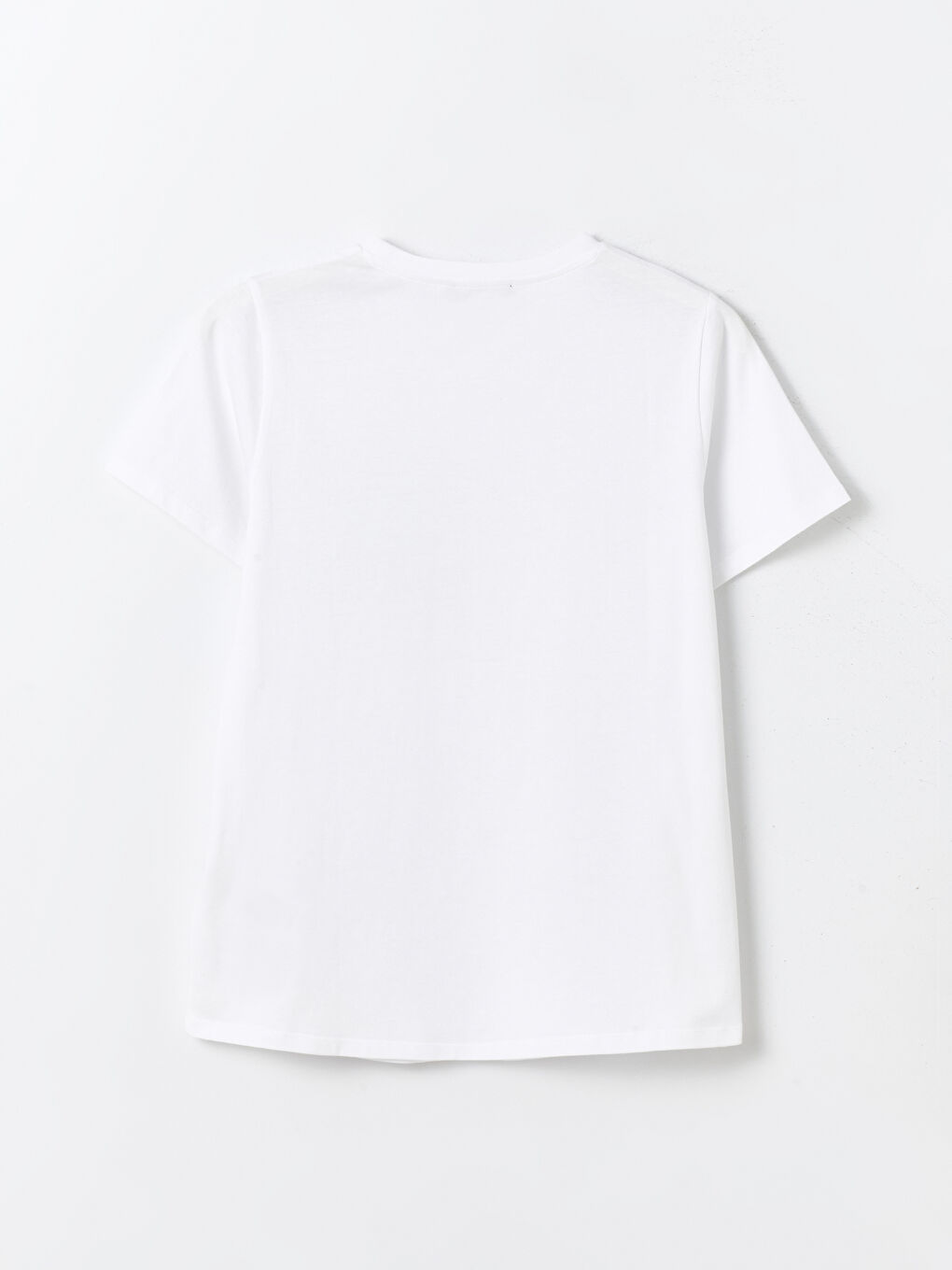 Beyaz Bisiklet Yaka Baskılı Kadın Tişört-6