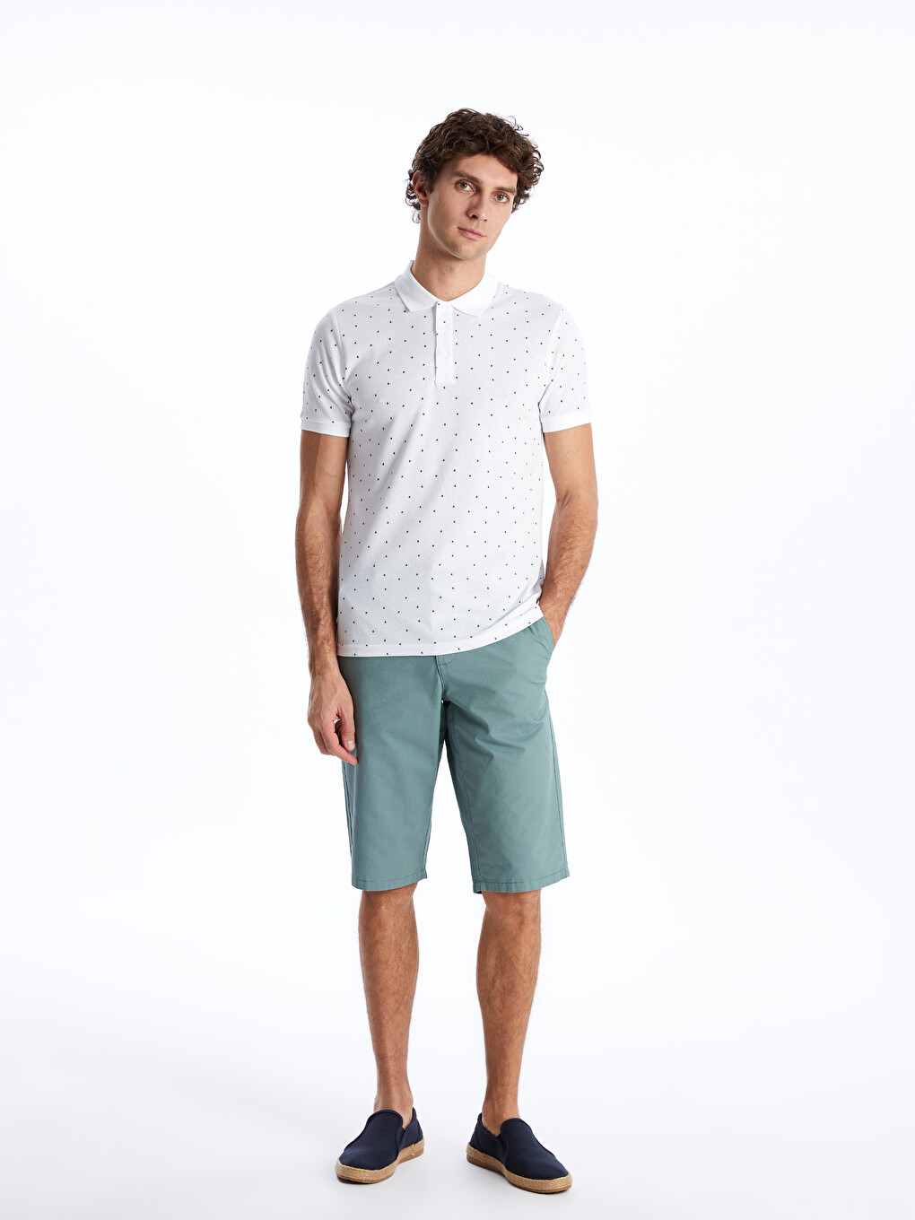 Pantaloni Scurți Bermuda Pentru Bărbați, Standard Fit, Țesătură În Diagonală