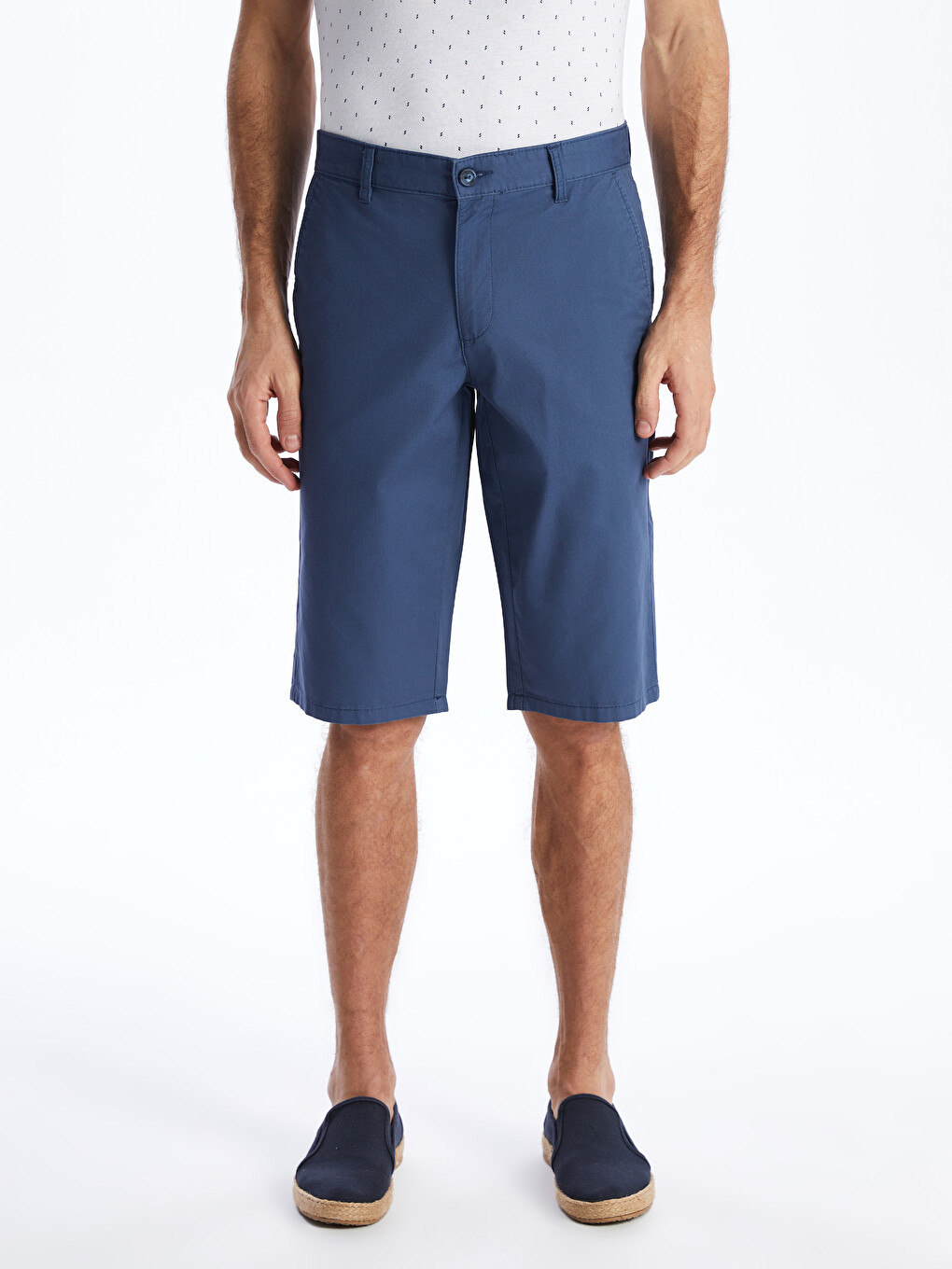 Pantallona Të Shkurtra Bermuda Twill Të Rregullta Për Burra-3