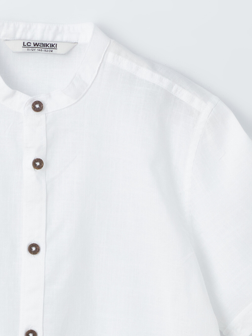 Grandad Collar Basic Short Sleeve Boys' Shirt-1