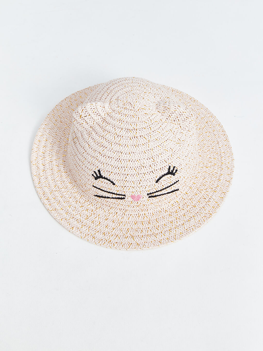 LCW ACCESSORIES Girl's Straw Fedora Hat with Cat Figure -S3AJ19Z4-FEJ