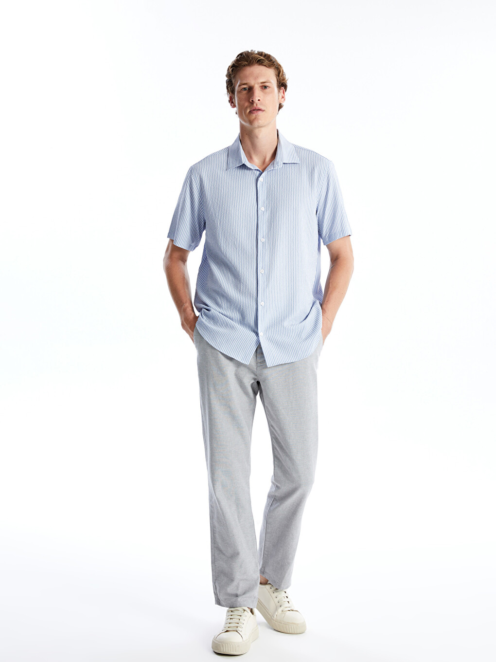 Slim Fit Linen Blend Men's Trousers