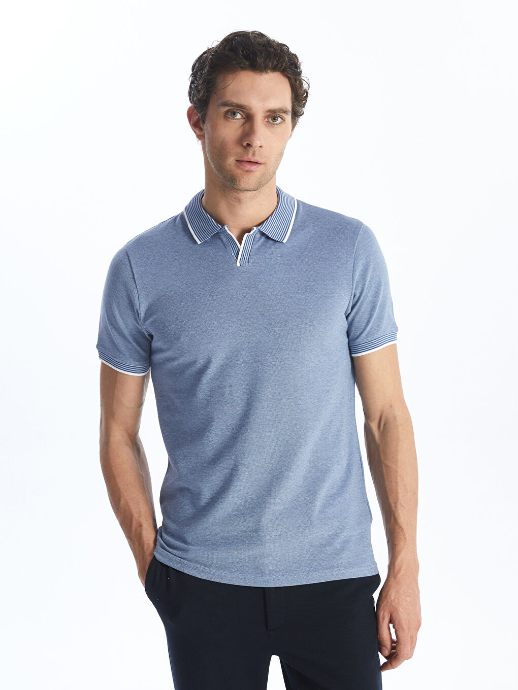 Mavi Polo Yaka Kısa Kollu Erkek Tişört