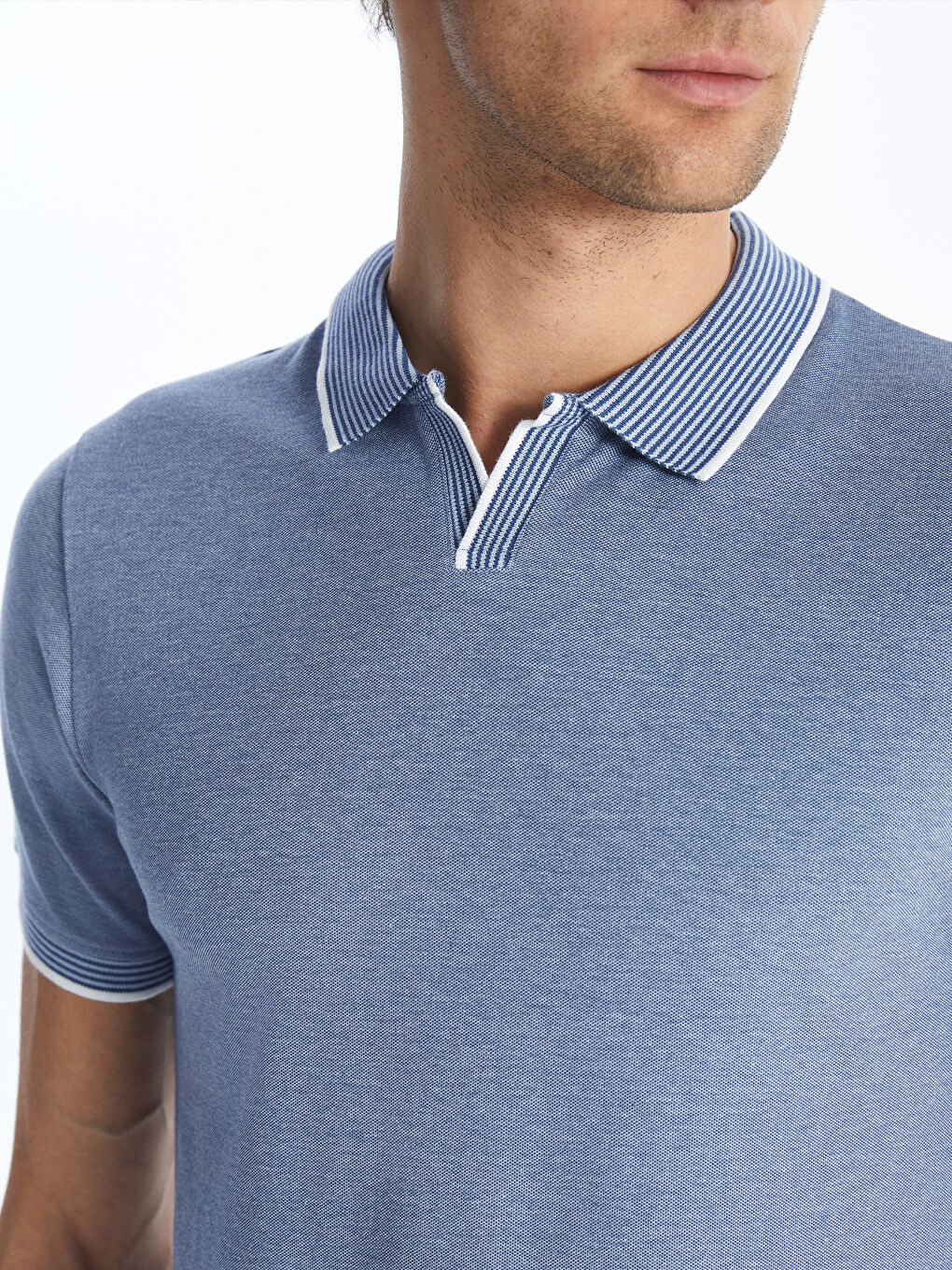 Mavi Polo Yaka Kısa Kollu Erkek Tişört-2