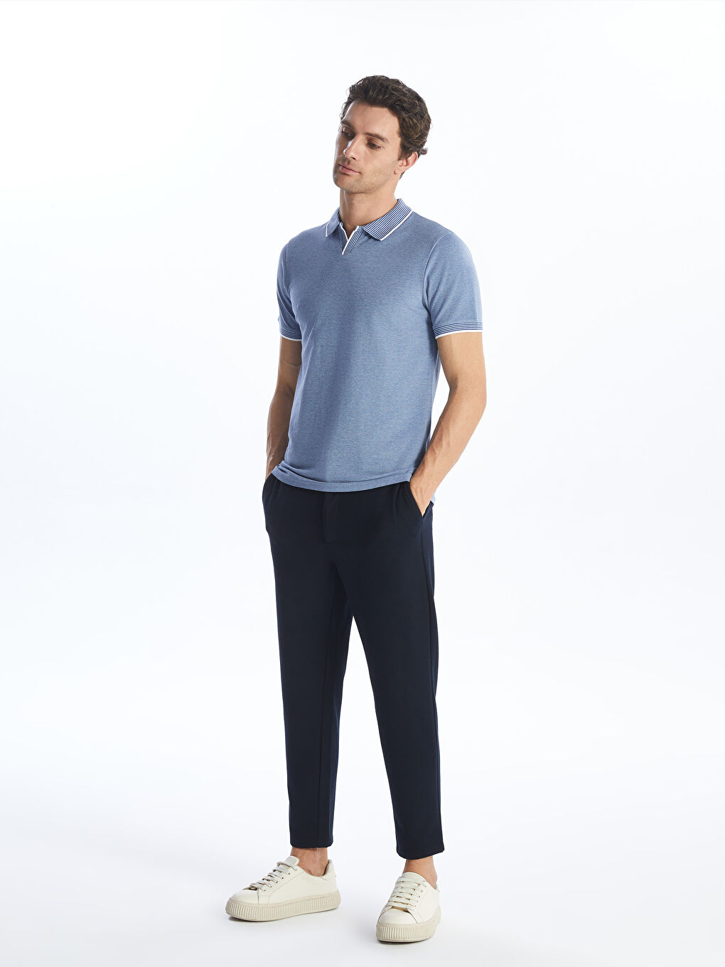 Mavi Polo Yaka Kısa Kollu Erkek Tişört-3