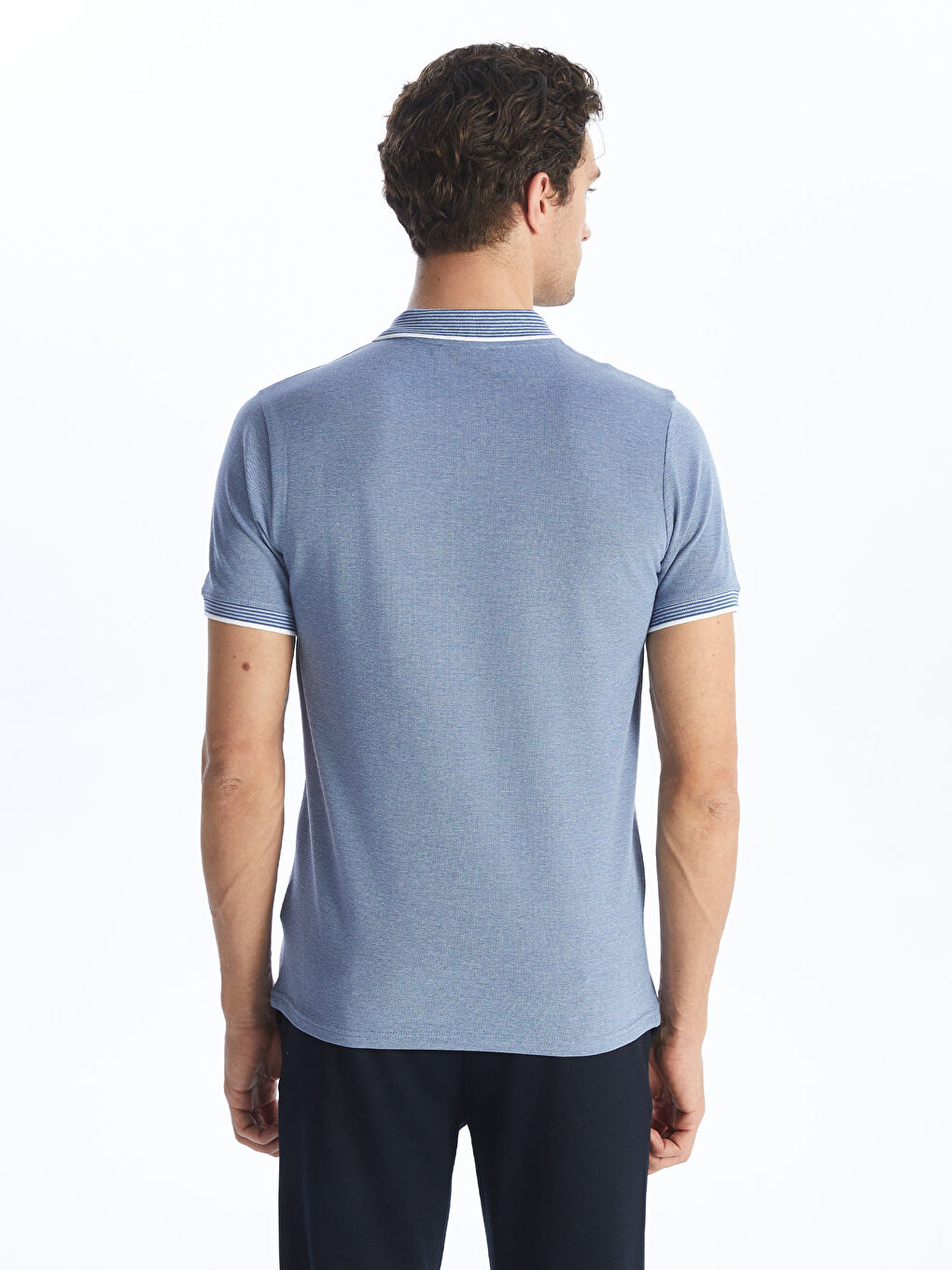 Mavi Polo Yaka Kısa Kollu Erkek Tişört-4
