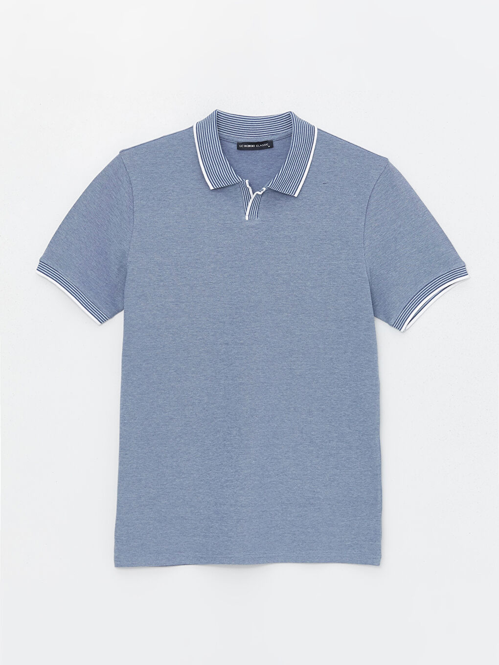 Mavi Polo Yaka Kısa Kollu Erkek Tişört-5