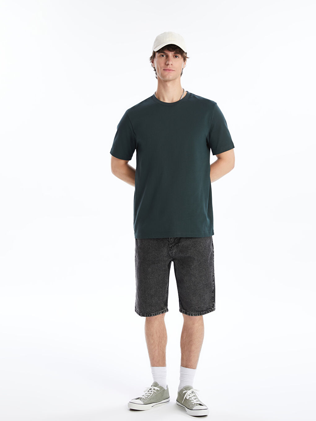 Gri Standart Kalıp Erkek Jean Şortolon-1