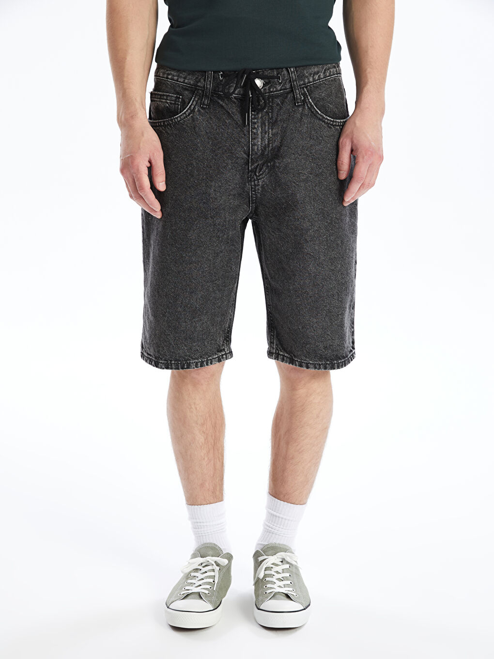 Gri Standart Kalıp Erkek Jean Şortolon-2