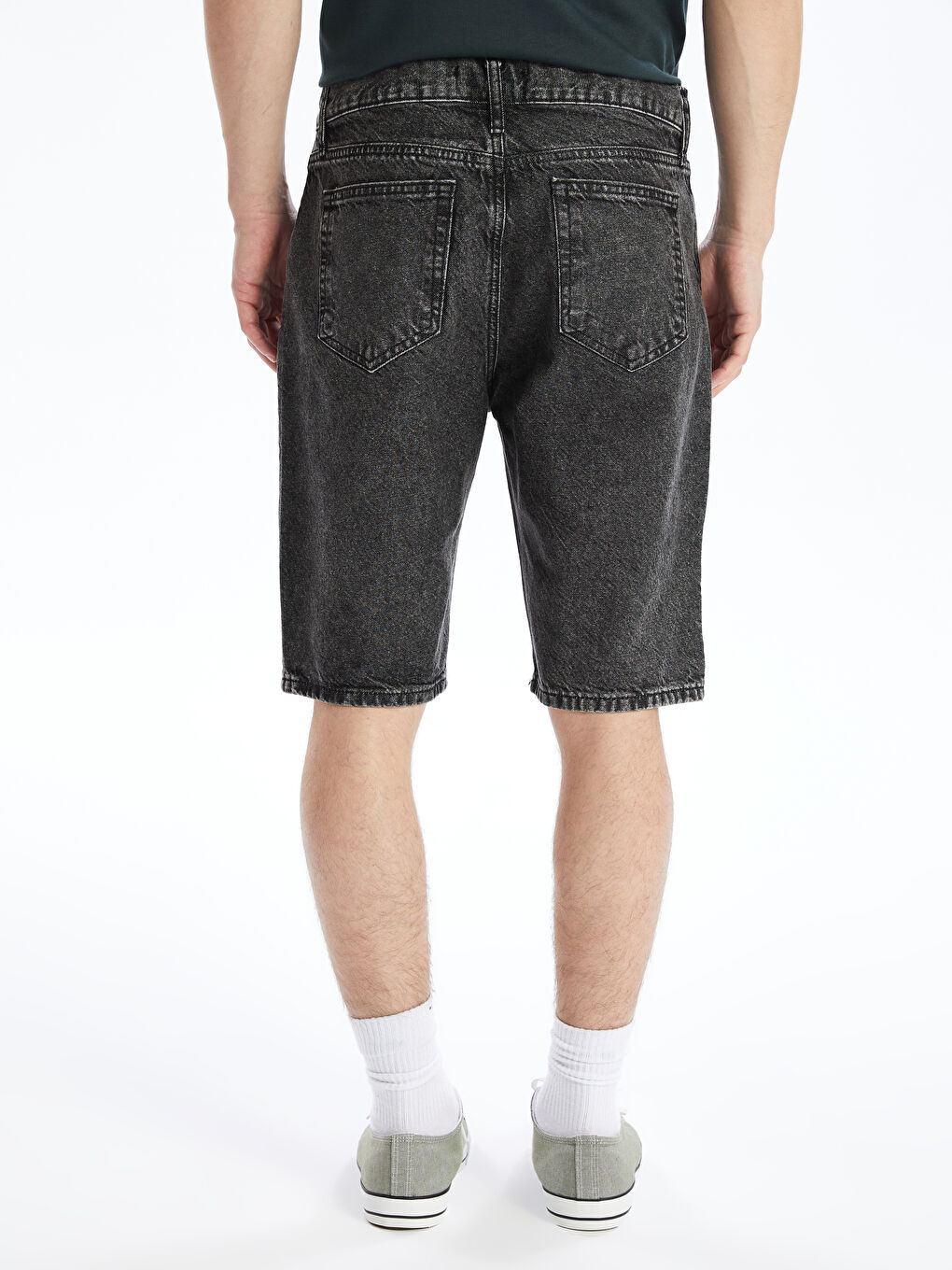 Gri Standart Kalıp Erkek Jean Şortolon-3
