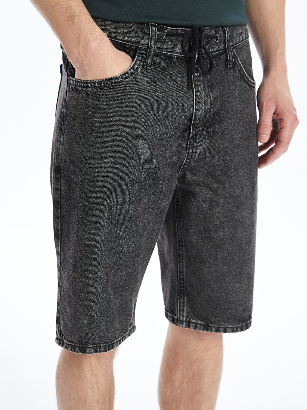 Gri Standart Kalıp Erkek Jean Şortolon-5