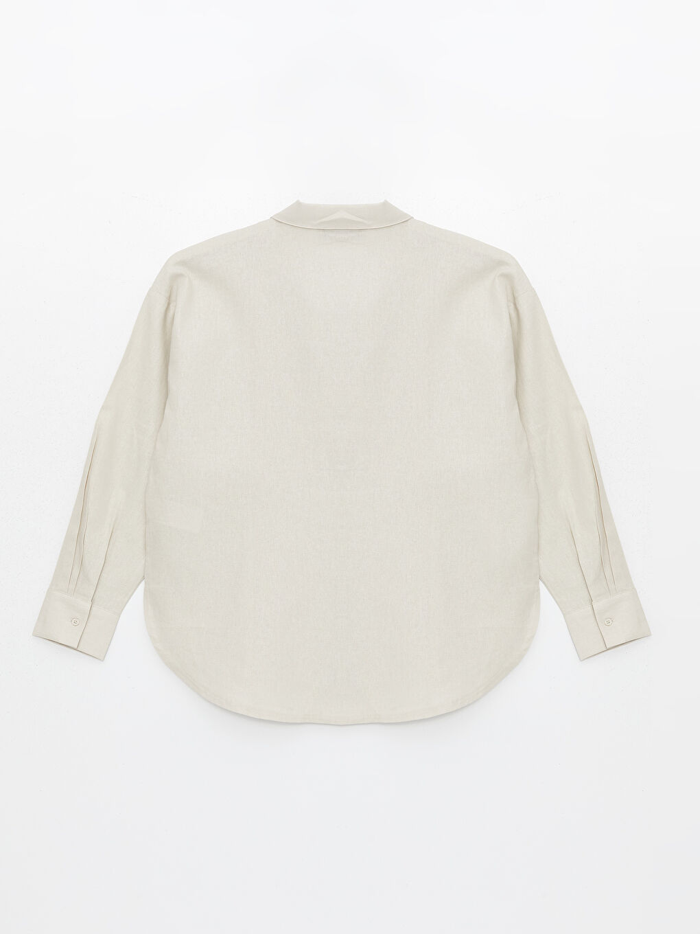 Pembe Düz Uzun Kollu Oversize Keten Karışımlı Kadın Gömlek-6