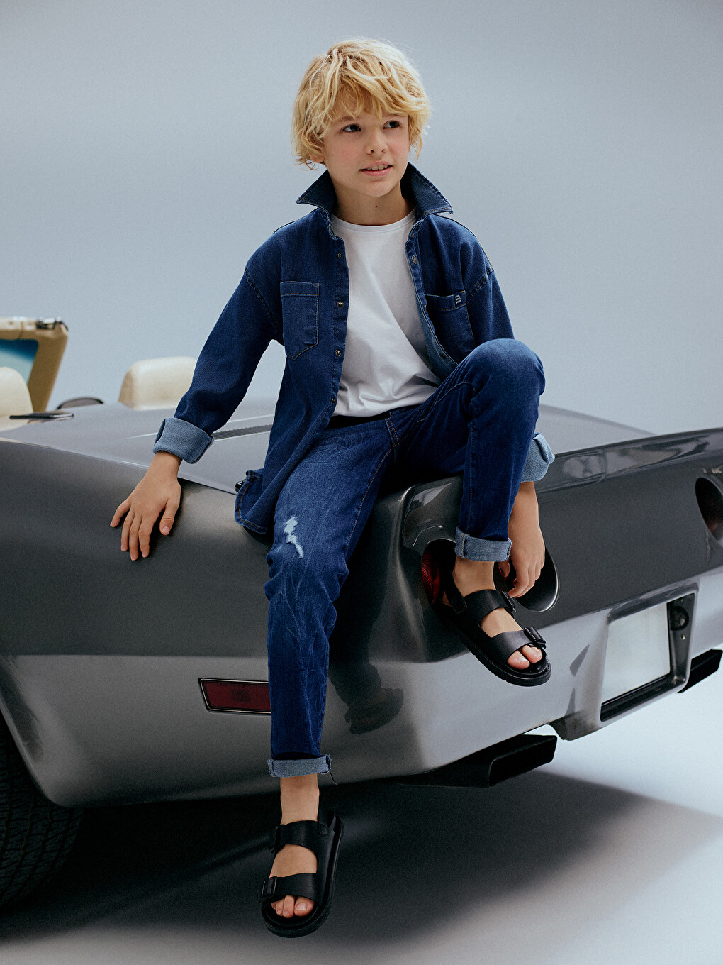 Adjustable Elastic Waist Boys' Jeans-1